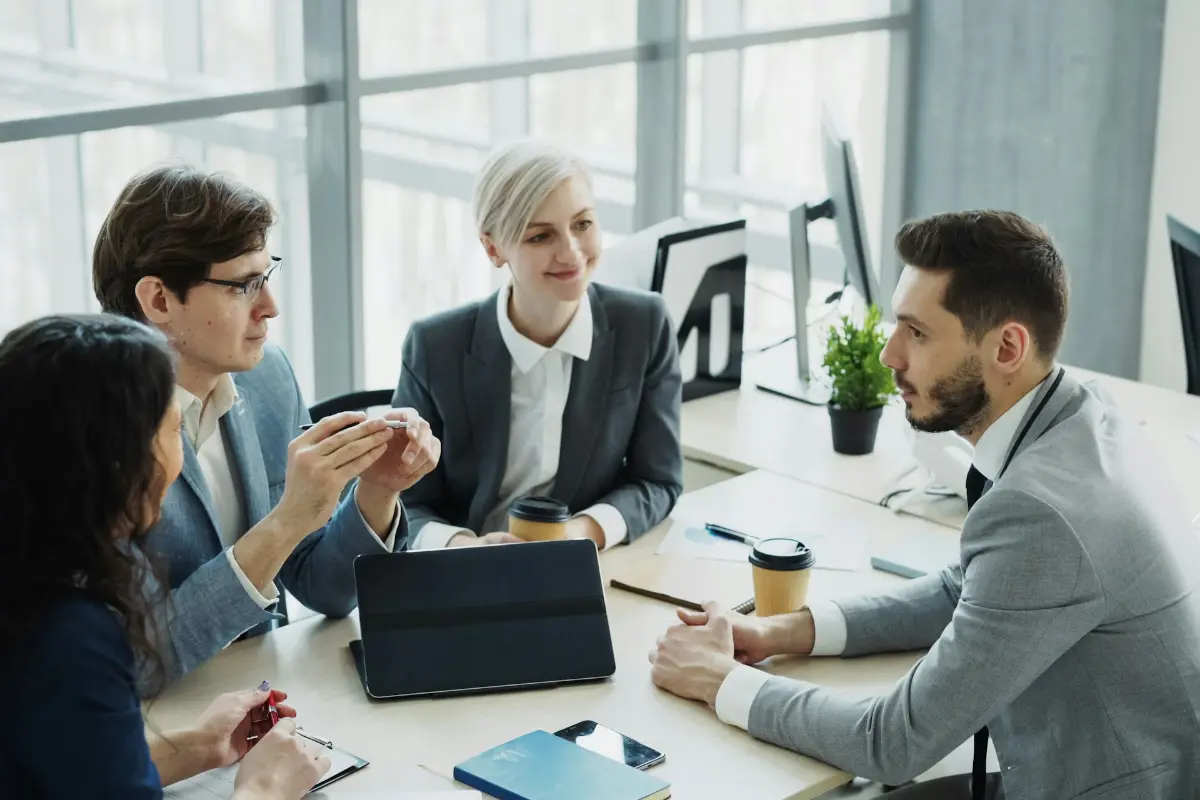 A business team collaborating in a modern office