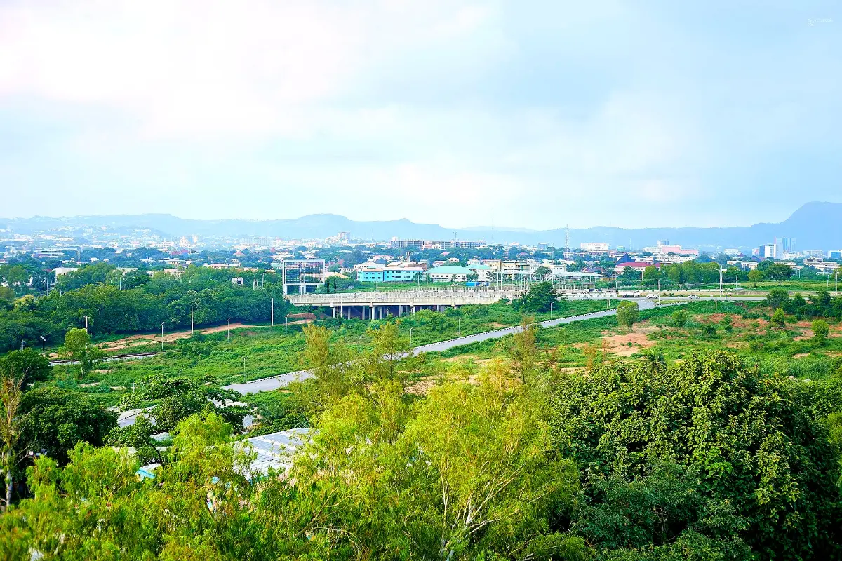 Abuja city centre and the hills beyond