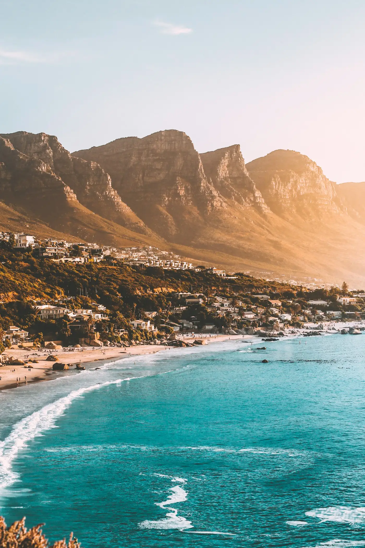 Table Mountain rising above Cape Town at golden hour