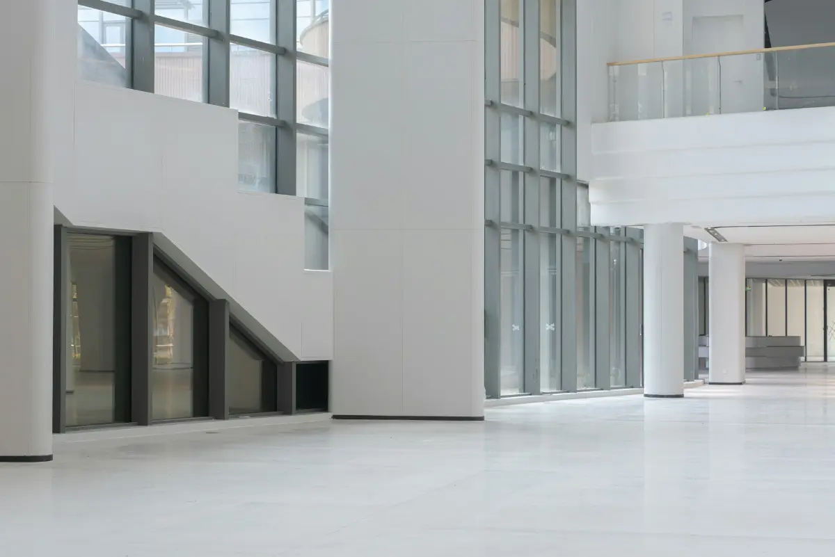 A bright, modern white interior
